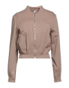 European Culture Woman Sweatshirt Light Brown Size M Cotton, Lycra In Beige