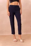 European Linen Collection High-waisted Cigarette Pants In Navy