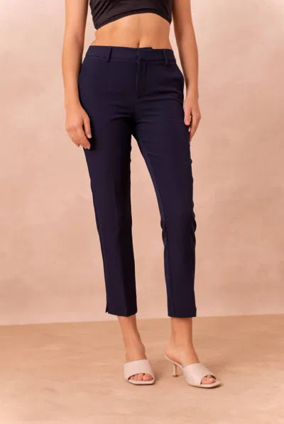 European Linen Collection High-waisted Cigarette Pants In Navy