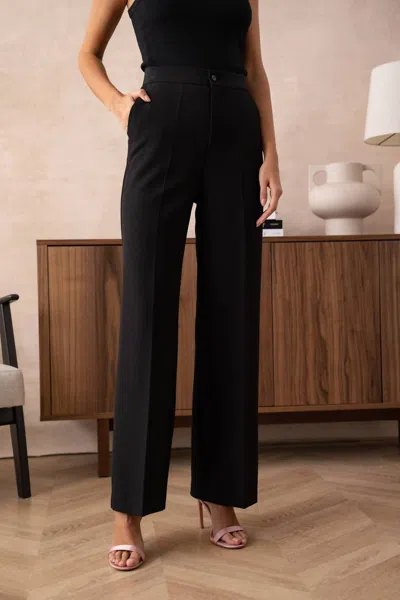 European Linen Collection Solid Straight Leg Pants In Black