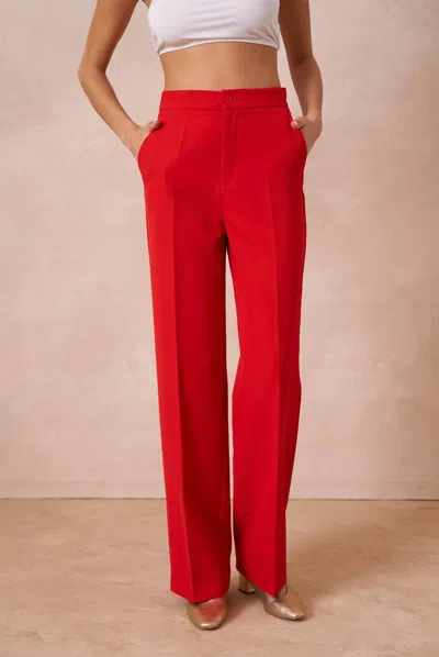 European Linen Collection Solid Straight Leg Pants In Red