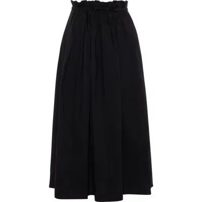 E.u.x. Exclusive Cotton Paper Bag Waist Elastic Midi Skirt In Black