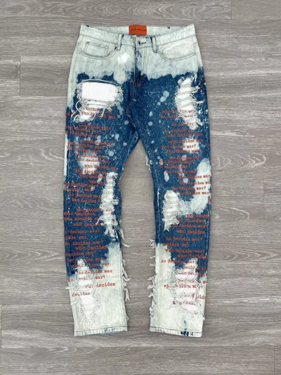 Pre-owned Ev Bravado X Who Decides War Bleach Embroidered Scripture Denim Jeans In Multicolor