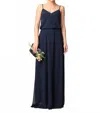 Eva Albi Chiffon Spaghetti Strap Gown Dress In Navy