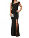 Eva Athens Stretch One Shoulder Metallic Dress With Front Slit In Black