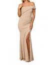 Eva Athens Stretch One Shoulder Metallic Dress With Front Slit In Champagne
