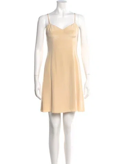 Pre-owned Eva Chun Silk Mini Dress In Neutral