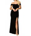 Eva Essie Off Shoulder Velvet Prom Eveining Dress With Front Slit In Black