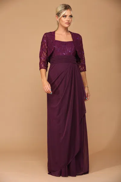 Eva Fashion 3094 Long Mother Of The Bride Formal Jacket Dress In Purple