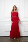 Eva Fashion 3287 Long Formal Lace Evening Dress In Red