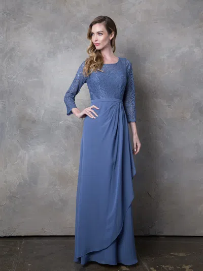 Eva Fashion 3446 Long Mother Of The Bride Lace Formal Dress In Blue