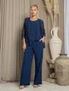 Eva Fashion 3483 Long Formal Floral Jacket Pant Suit In Blue