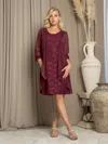 Eva Fashion 3490 Short Plus Size Two Piece Jacket Dress In Burgundy
