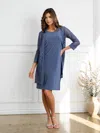 Eva Fashion 3505 Two Piece Short Mother Of The Bride Jacket Dress In Blue