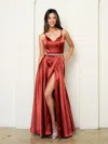 Eva Fashion 3506 A Line Long Formal Slit Pocket Prom Dress In Brown