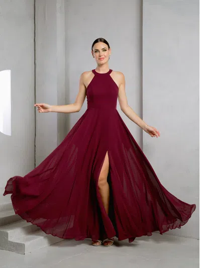 Eva Fashion 3513 A Line Formal Slit Prom Dress In Burgundy