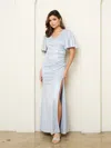 Eva Fashion 3521 Long Formal Metallic Evening Dress In Silver