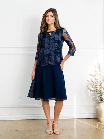 Eva Fashion 3524 Short Mother Of The Bride Lace Jacket Dress In Blue