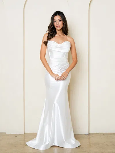 Eva Fashion 3526 Long Simple Fitted Cowl Wedding Dress In White
