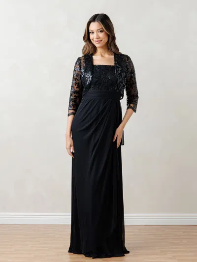 Eva Fashion 3531 Sequin Long  Formal Lace Bolero Evening  Dress In Black