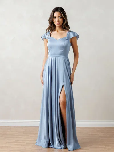 Eva Fashion 3532 A Line Long Formal Flutter Sleeve Prom Dress In Blue