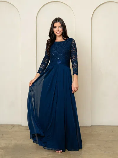 Eva Fashion 3533 Long Formal Lace Fitted Mother Of The Bride Dress In Blue