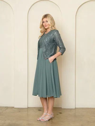 Eva Fashion 3534 Lace Long Sleeve Short Cocktail Dress In Green