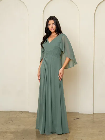 Eva Fashion 3536 Long Formal A Line Cape Motherof The Bride Dress In Green