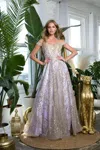 Eva Fashion 5245 Prom Long Off Shoulder Glitter Ball Gown In Multi