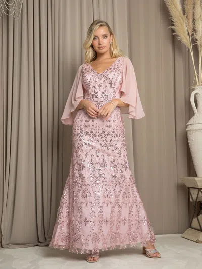 Eva Fashion 5255 Long Formal Mother Of The Bride Cape Dress In Pink