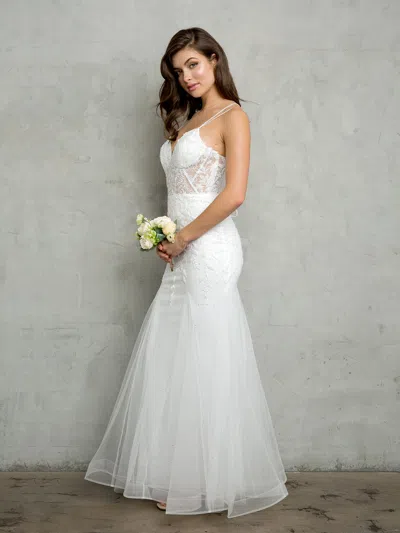 Eva Fashion 5257 Long Beaded Sequin Wedding Dress In White