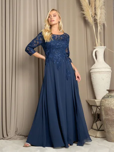 Eva Fashion 5258 Long A Line Mother Of The Bride Formal Dress In Blue