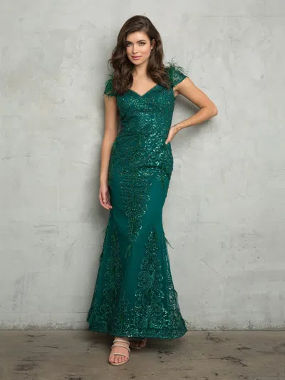 Eva Fashion 5264 Fitted Long Formal Glitter Evening Dress In Green
