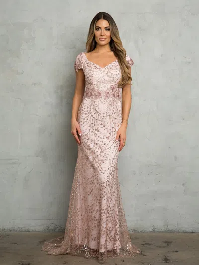 Eva Fashion 5266 Long Formal Glitter Applique Evening Dress In Pink