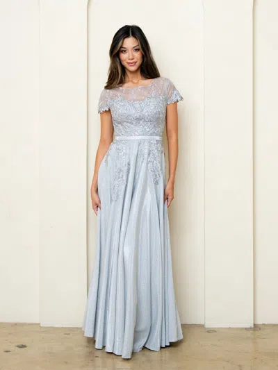Eva Fashion 5273 Long Mother Of The Bride Formal Metallic Dress In Blue