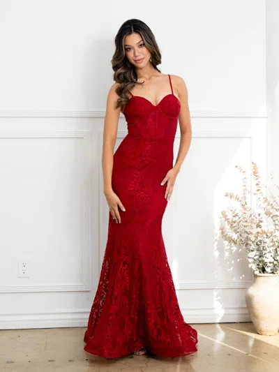 Eva Fashion 5277 Long Formal Corset Lace Evening Prom Dress In Red