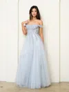 Eva Fashion 5279 Long Formal A Line Slit Prom Dress In Blue