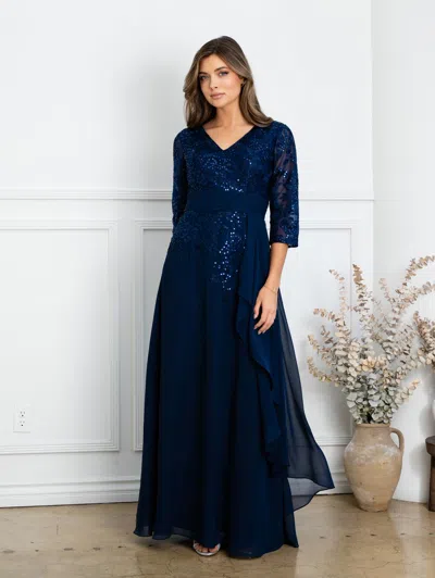 Eva Fashion 5283 Pleated Long Mother Of The Bride Formal Dress In Blue