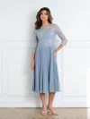 Eva Fashion 5285 Short Pleated Lace Mother Of The Bride Midi Dress In Blue