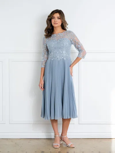 Eva Fashion 5285 Short Pleated Lace Mother Of The Bride Midi Dress In Blue