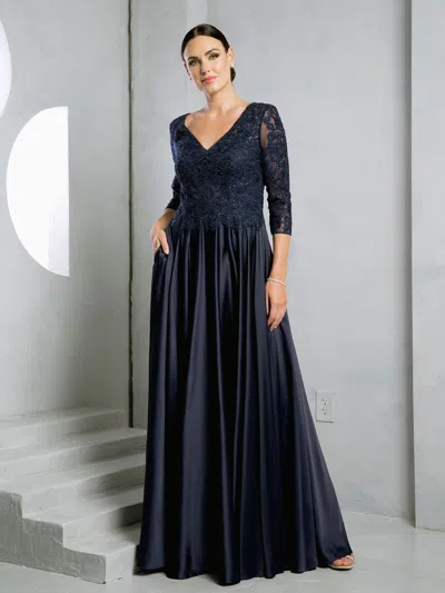 Eva Fashion 5286 Long Formal Mother Of The Bride Lace Dress In Blue