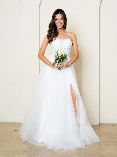 Eva Fashion 5295 Glitter Long Ball Gown Beaded Wedding Dress In White