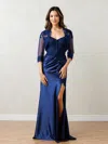 Eva Fashion 5298 Long Evening Formal Floral Lace Dress In Blue