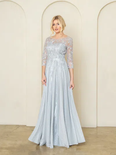 Eva Fashion 5302 Glitter Long Sleeve Formal Beaded Mother Of The Bride Dress In Silver