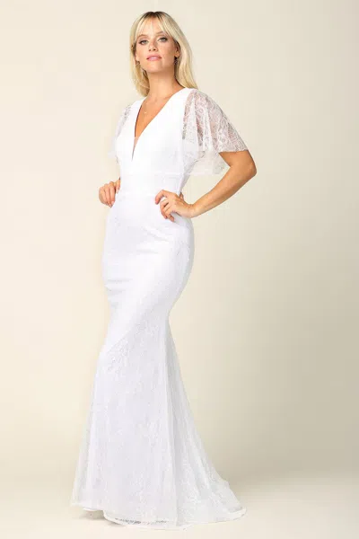Eva Fashion Bridal Long Gown Wing Sleeve Lace Wedding Dress In White