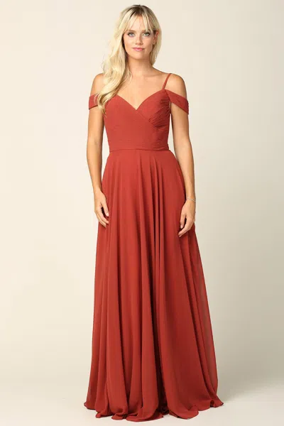 Eva Fashion Bridesmaids Pleated Chiffon Long Dress In Orange