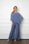 Eva Fashion Formal Chiffon Cape Overlay Jumpsuit In Blue