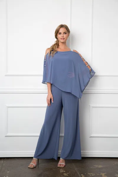 Eva Fashion Formal Chiffon Cape Overlay Jumpsuit In Blue