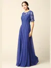 Eva Fashion Formal Mother Of The Bride Long Lace Chiffon Dress In Blue