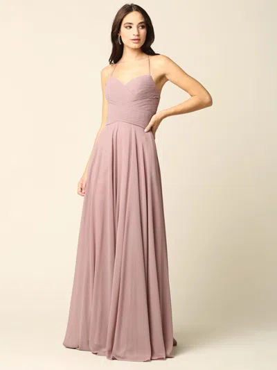Eva Fashion Halter Bridesmaids Long Chiffon Dress In Purple
